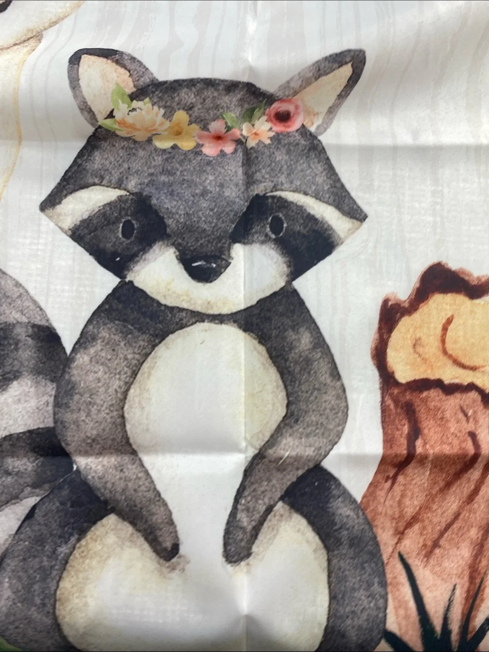 Oh Baby Woodland Animal Panel Bedding Fabric - Soft Peach, Brown, Gray